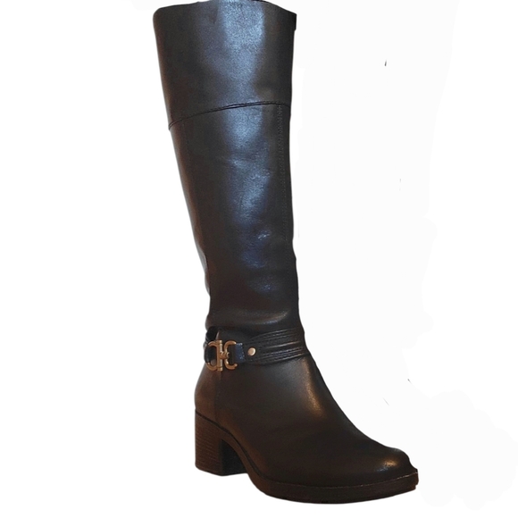 Bandolino Wide Calf Dulla Black Leather Knee High Riding Boots Black 8M - Picture 1 of 14